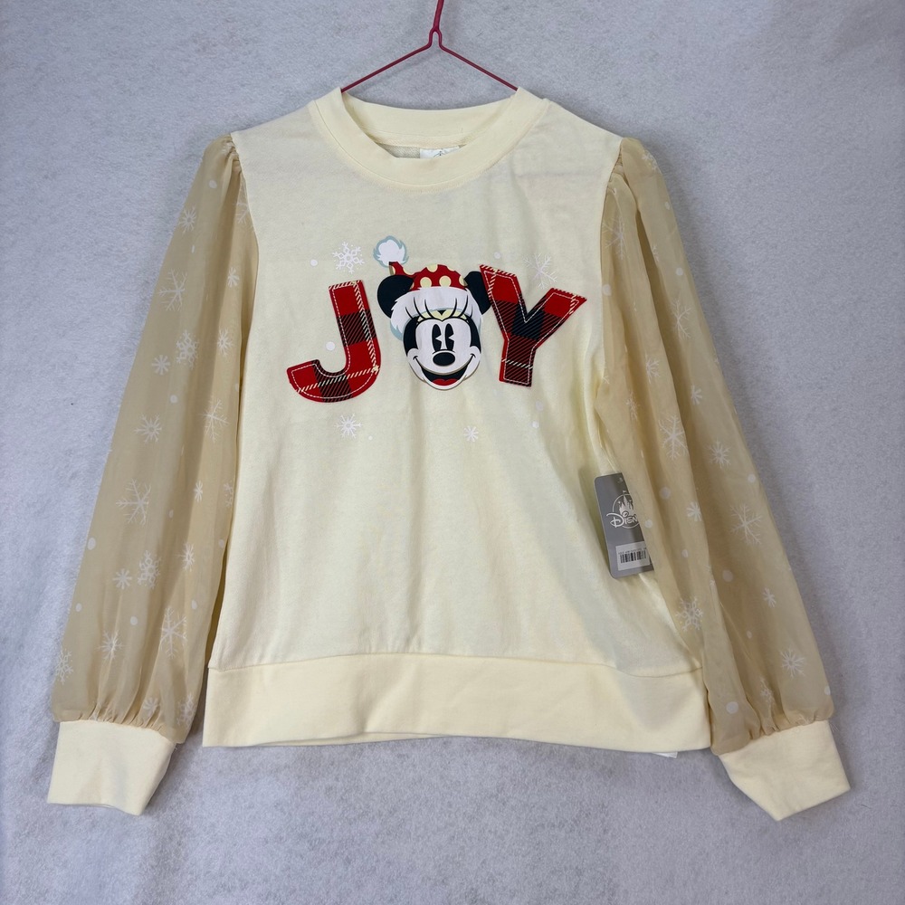NWT Disney Minnie Mouse Girls Large 10/12 Ivory Christmas Sweatshirt Joy Plaid